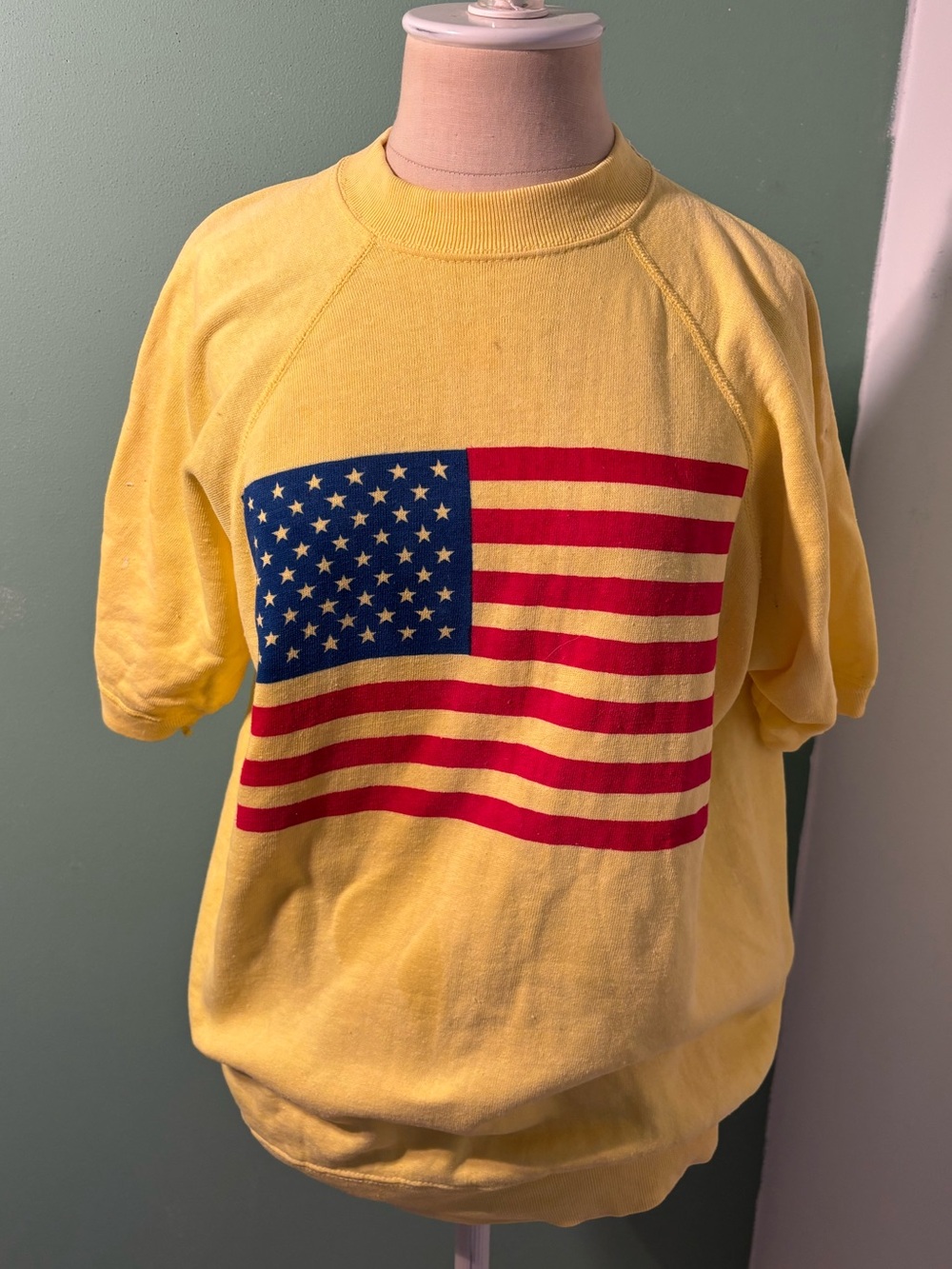 Vintage 1960’s Yellow Short-Sleeve Sweatshirt with American Flag